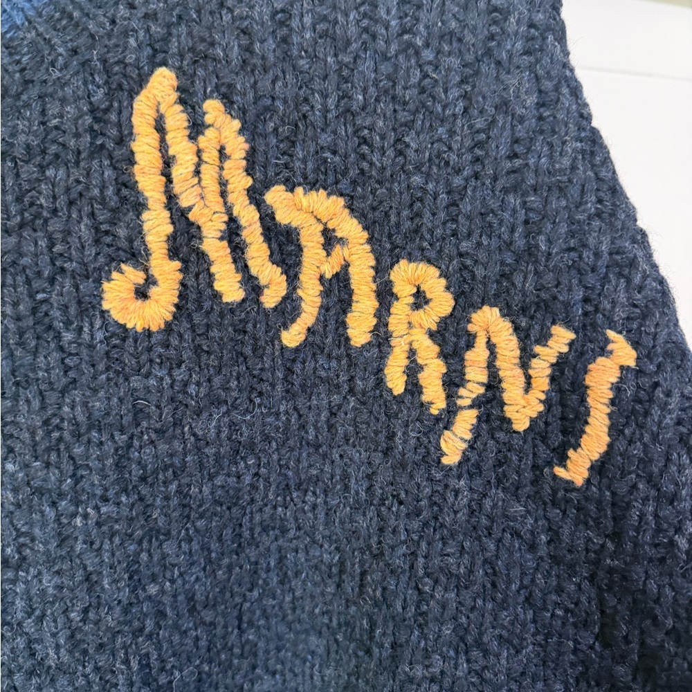 Marni Men's Navy Crewneck Sweater with Yellow Logo - Picture 5 of 10